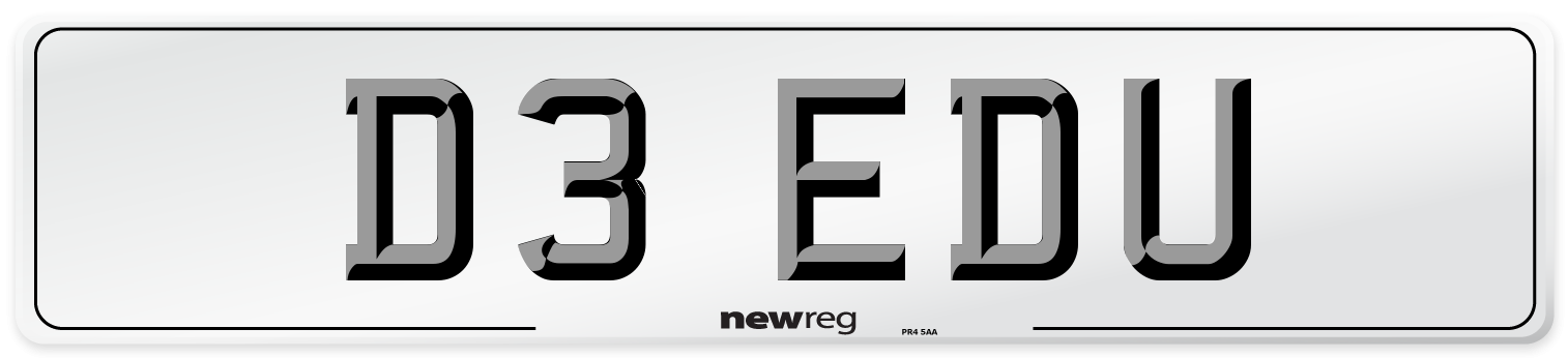 D3 EDU Number Plate from New Reg